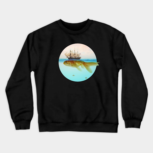 Goldfish Sailing Ship Crewneck Sweatshirt by Vin Zzep